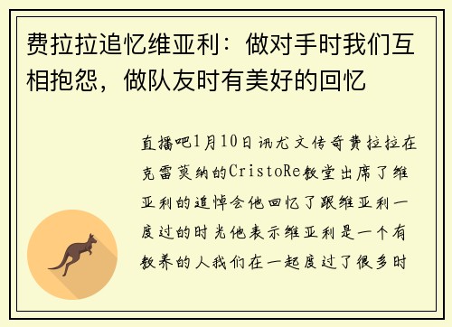 费拉拉追忆维亚利：做对手时我们互相抱怨，做队友时有美好的回忆